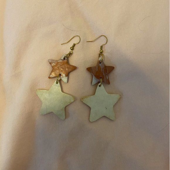 Handmade Clay Star Earrings 2.5 in - Picture 3 of 3